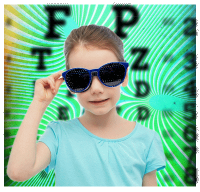 Girl wearing pinhole glasses for kids