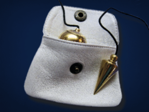Small White Pendulum Pouch with two brass pendulums