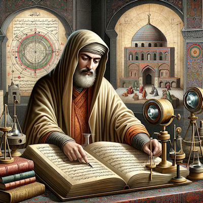 Arab scholar Alhazem studying properties of light. 