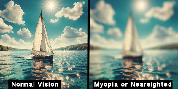 Sailing scene illustrating normal vs nearsighted vision.