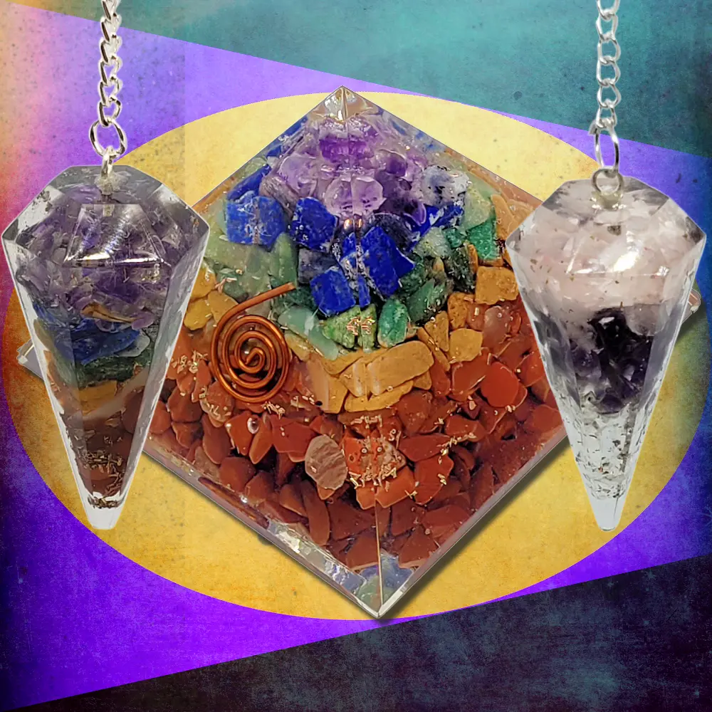 Specialty Products – Tools for Further Wellness 5 Orgone Pyramid and Pendulums.