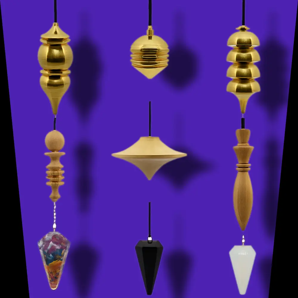 Pendulum Display03 - Brass, Wood and Crystal Pendulums.